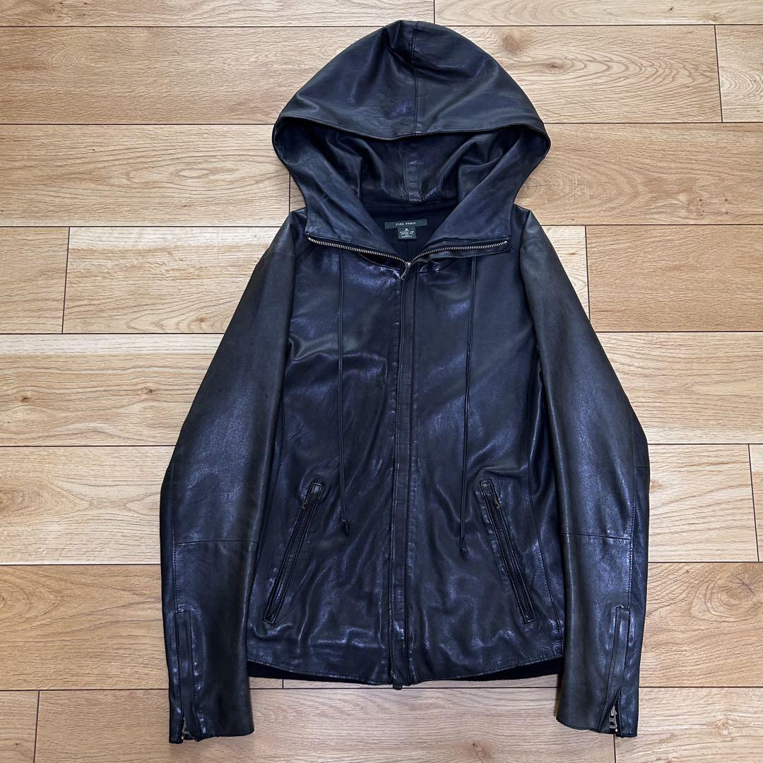 Vintage leather tech hoodie jacket Y2K