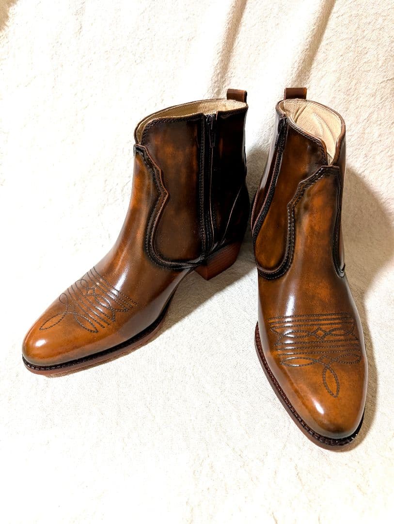 新品【テキサスビレッジ】ウエスタンブーツ (25.5) レザー　サイドジップ