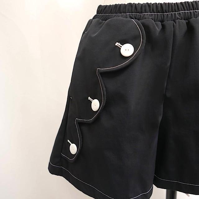 S 半額以下 LINKABLE スカラップステッチショートパンツ ブラック