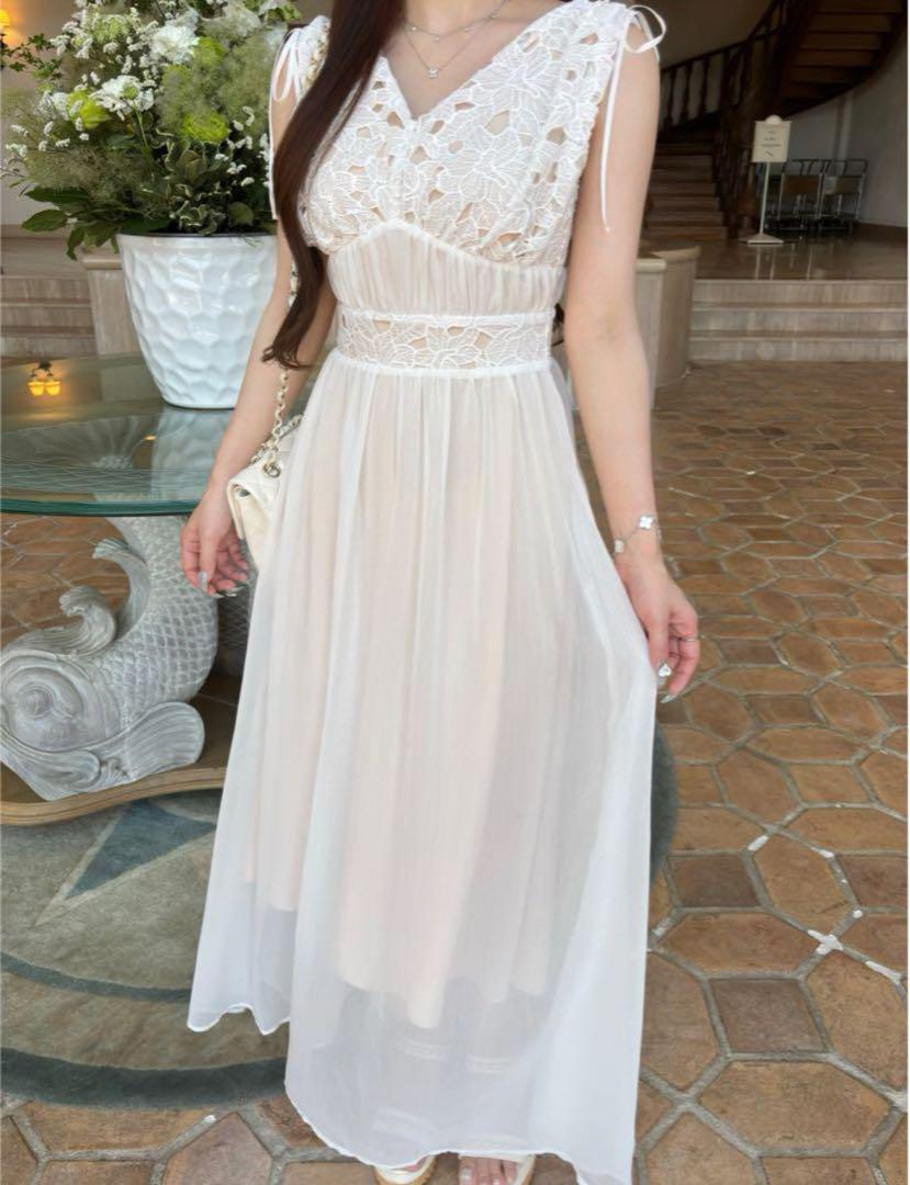 Lumignon white lace sheer long op Mサイズ 画像2