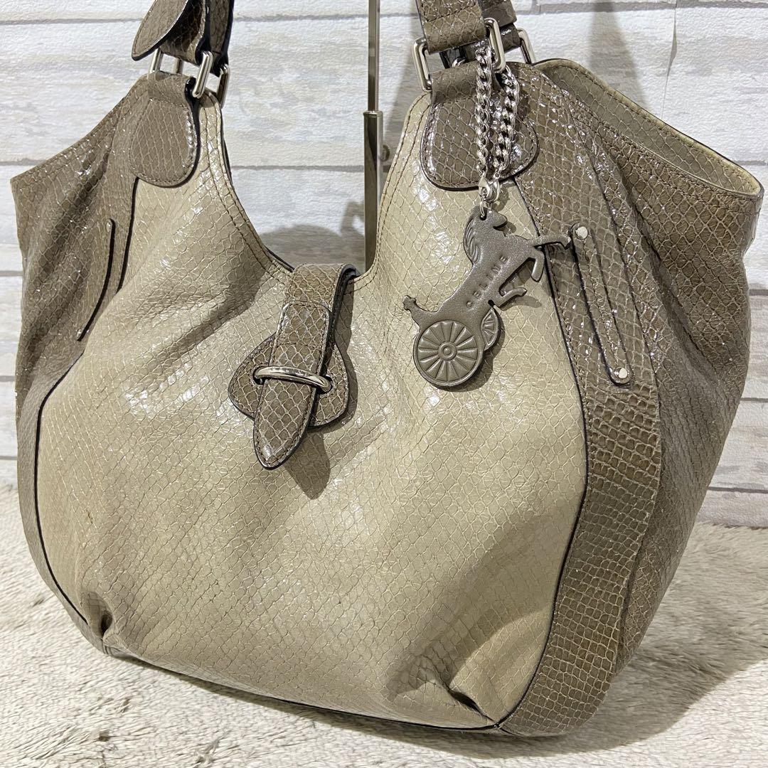 セリーヌ レザー パイソン ショルダーバッグ セリーヌ ショルダーバッグ レザー パイソン