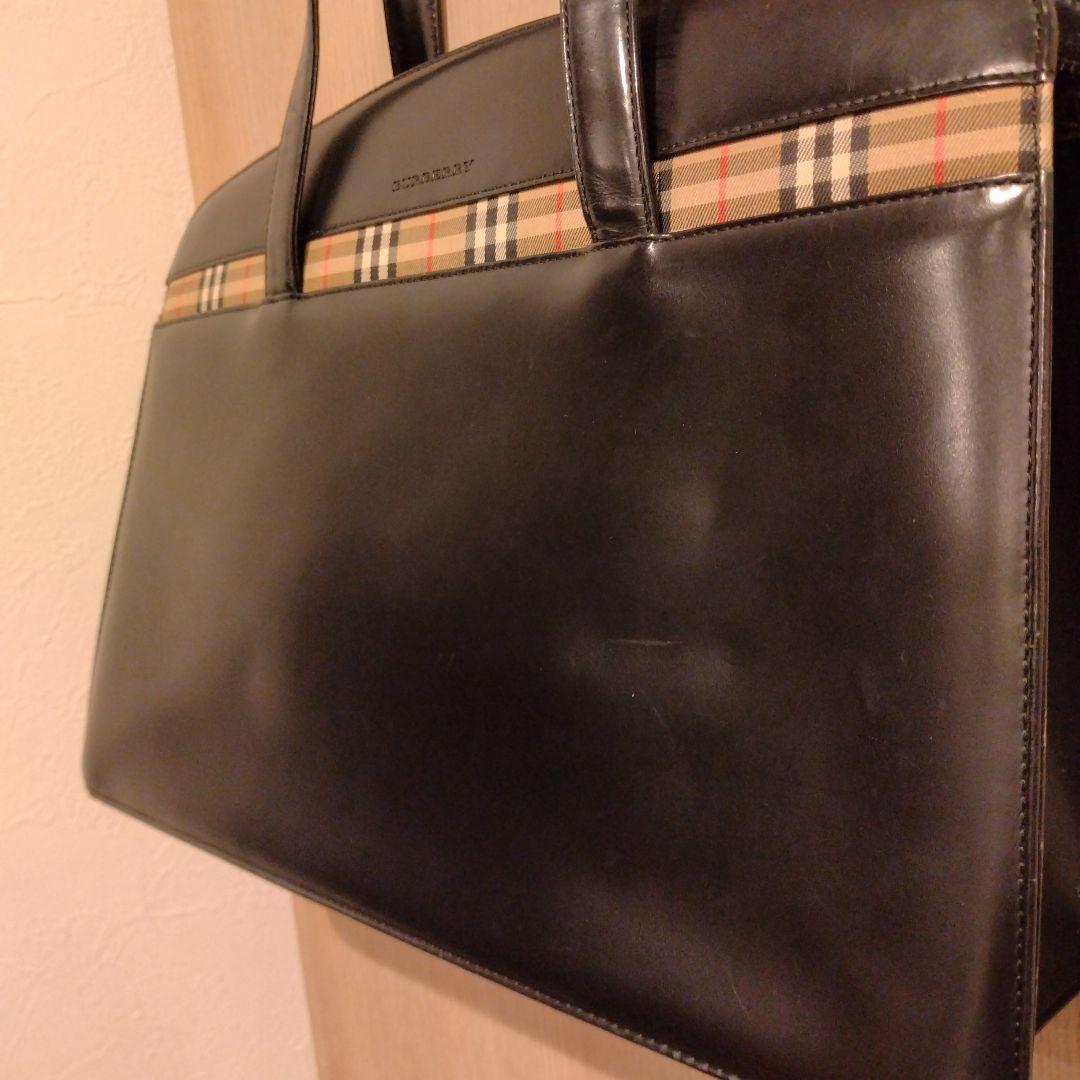 ノバチェック　BURBERRY　レザー　トートバッグ　ビジネス　ハンドバッグ