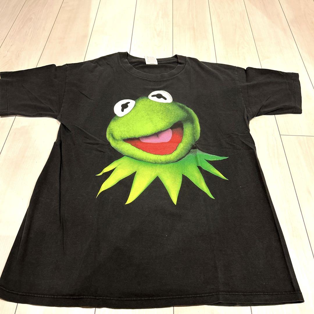カーミット オーバーサイズTシャツ 黒 ディズニー 貴重】90' Disney ヴィンテージ kermit カーミット XL トップス