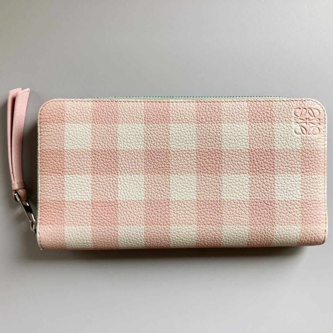 希少 美品 LOEWE ロエベ 長財布 アナグラム チェック レザー レディース