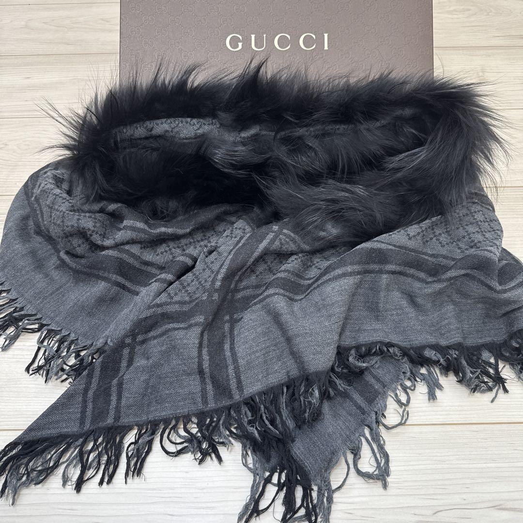 GUCCI グッチ ファー付き ショール 正規品 ストール