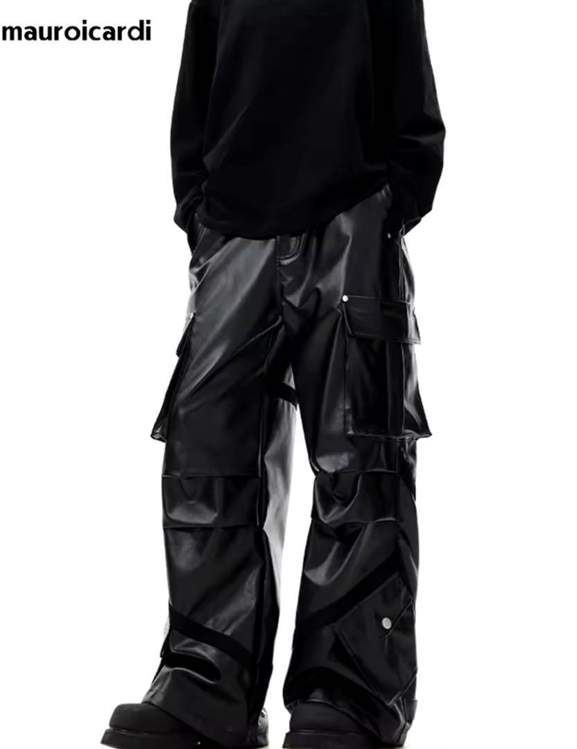 ブラックワイドレッグレザーパンツ【新品/送料無料】