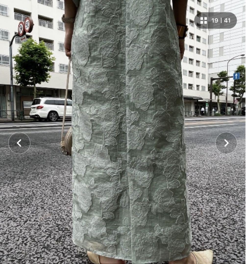 Ameri（アメリ）の「FLOWER JACQUARD STRAIGHT DRESS