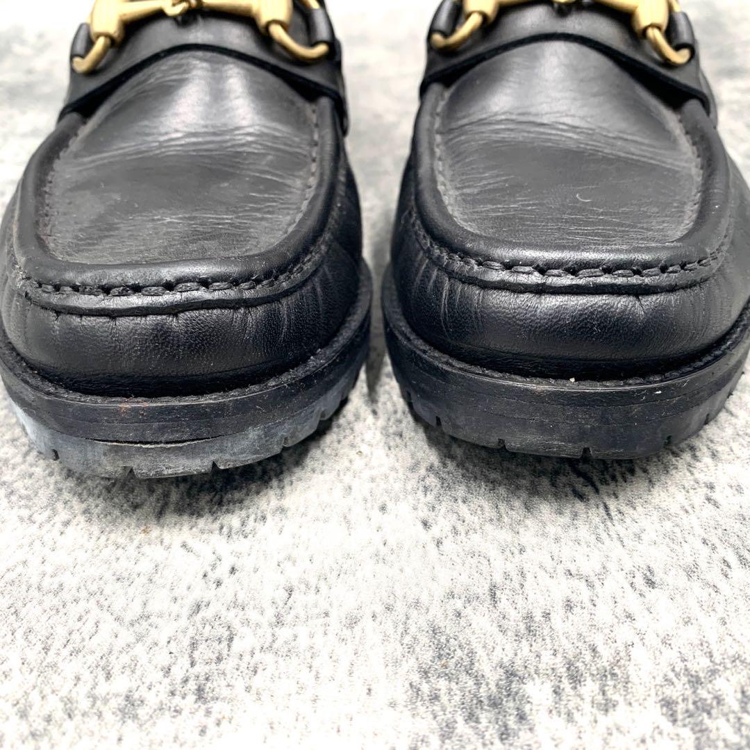 GUCCI ブーツホースビットレザーブラックゴールド金具23cm