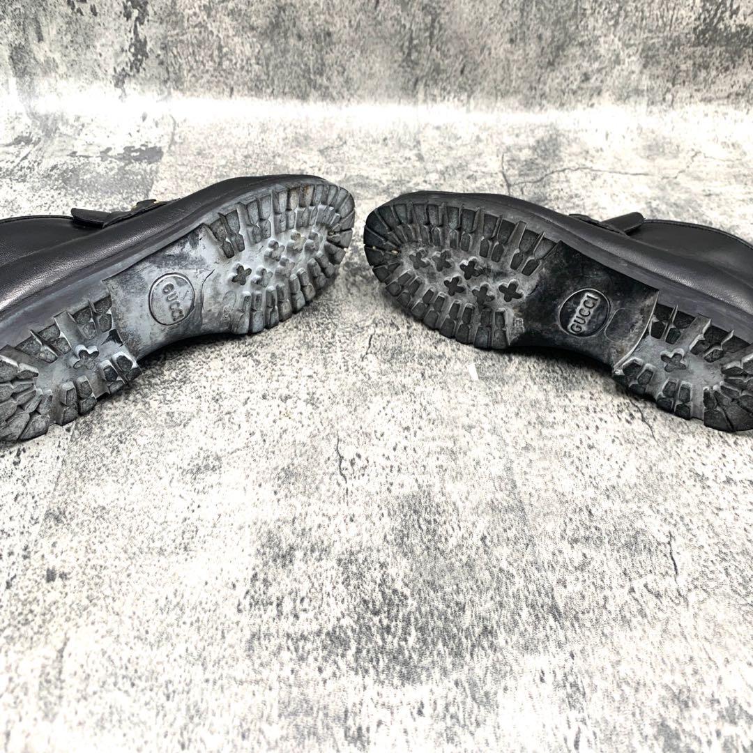 GUCCI ブーツホースビットレザーブラックゴールド金具23cm