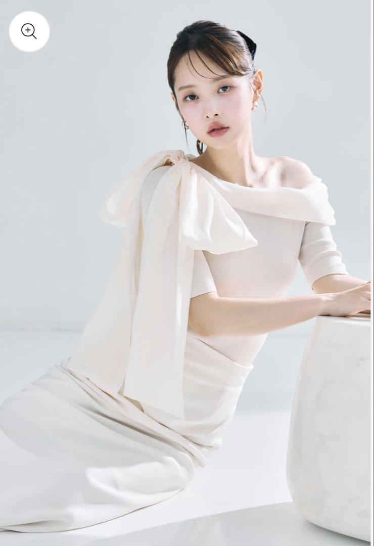 Palaura ボリュームリボンワンショルダーショート スリーブニット
