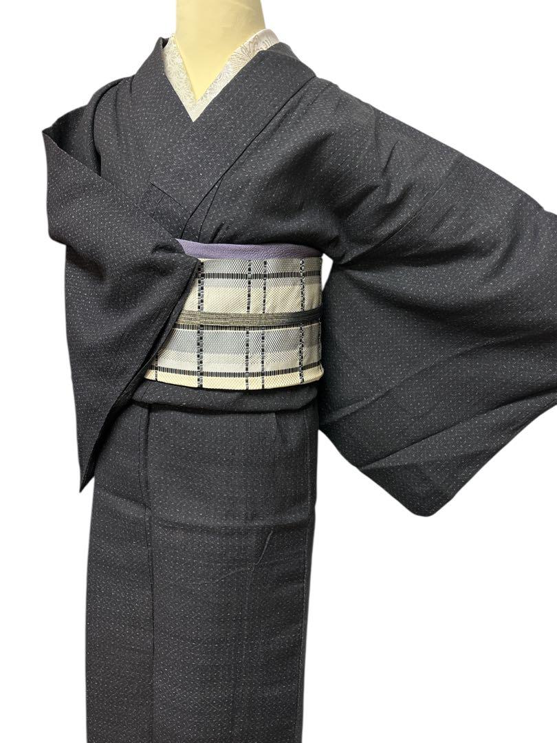 夏着物 小紋 着物　バチ　単衣　小千谷風