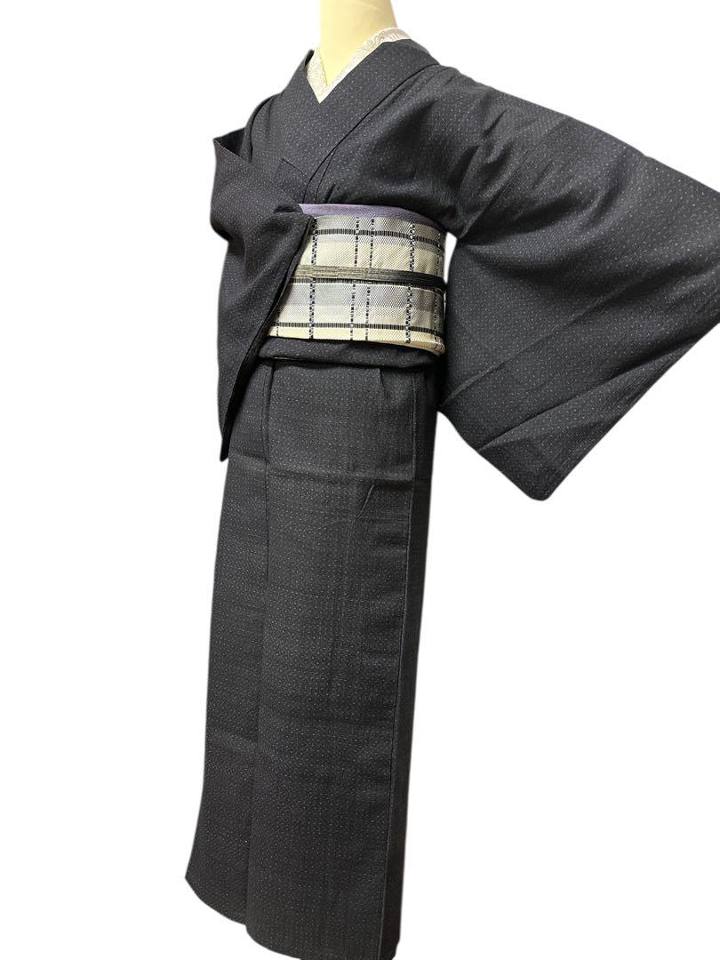 夏着物 小紋 着物　バチ　単衣　小千谷風