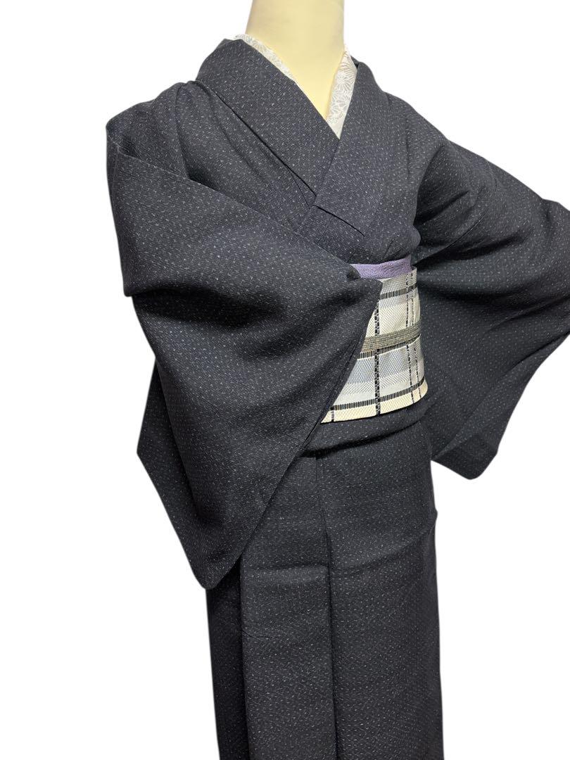 夏着物 小紋 着物　バチ　単衣　小千谷風
