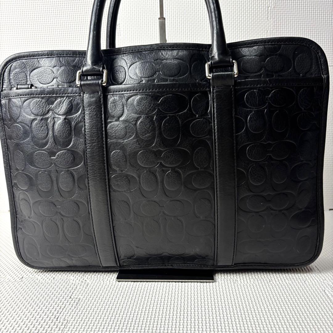 美品　COACH コーチ　ブリーフケース　シグネチャー　ビジネス　レザー　黒