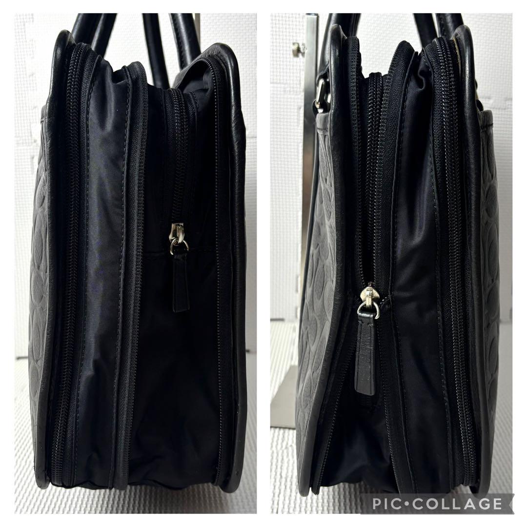 美品　COACH コーチ　ブリーフケース　シグネチャー　ビジネス　レザー　黒