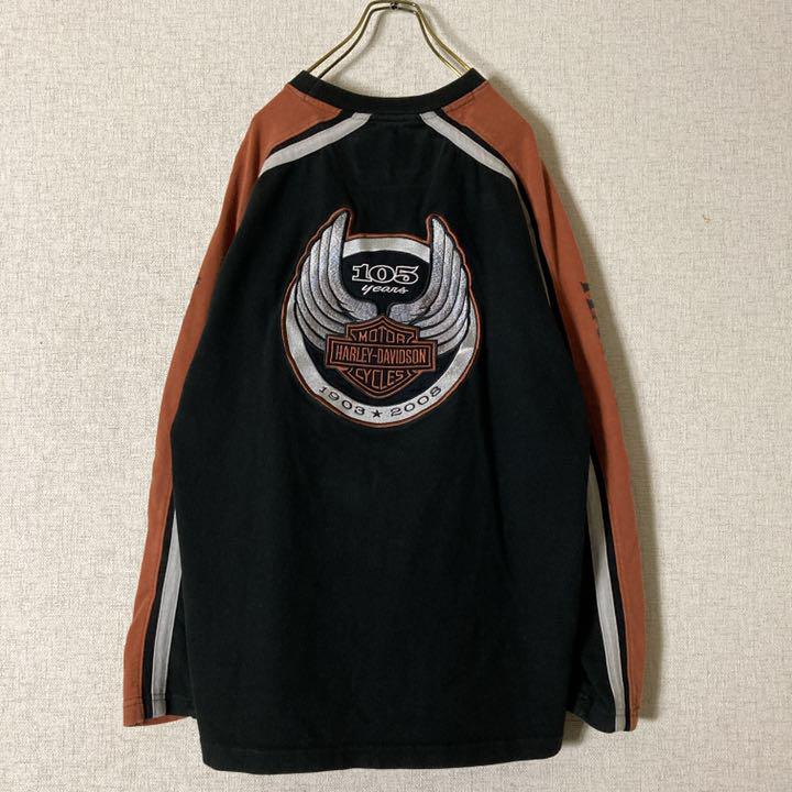 定番お得 ハーレーダビッドソン バックロゴ サイドプリント レア 2QKRu-m38457592331 ロンT 厚手 105周年 格安本物保証