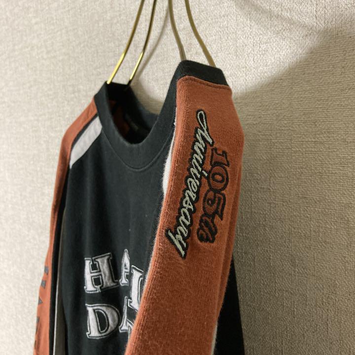 定番お得 ハーレーダビッドソン バックロゴ サイドプリント レア 2QKRu-m38457592331 ロンT 厚手 105周年 格安本物保証