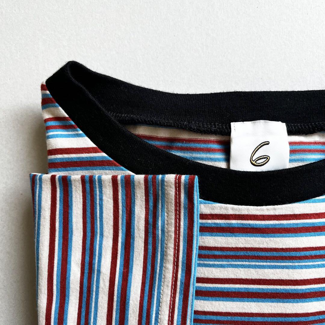＜6(ROKU)＞COTTON MULTI BORDER BIG T-SHIRT