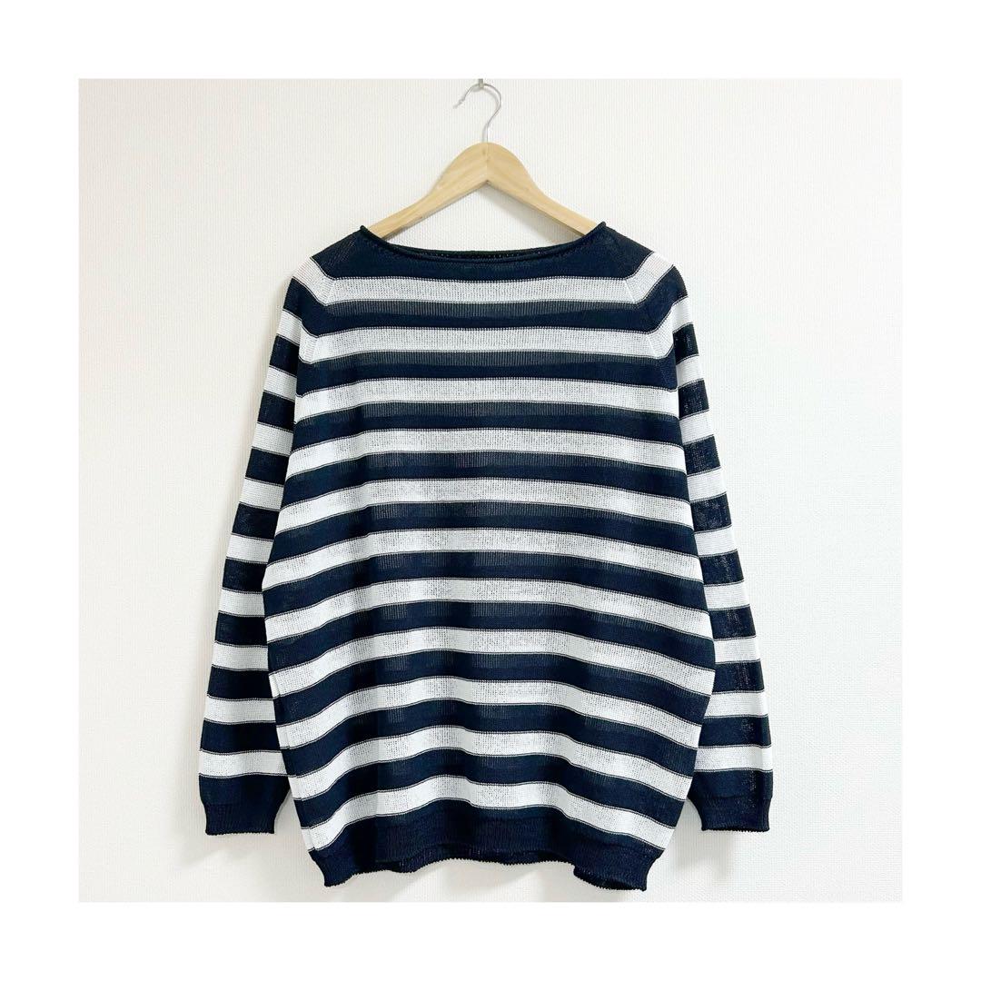 m103_NOBLE 極美品✨22SS☘️ペーパーヤーンボーダープルオーバー 紺白