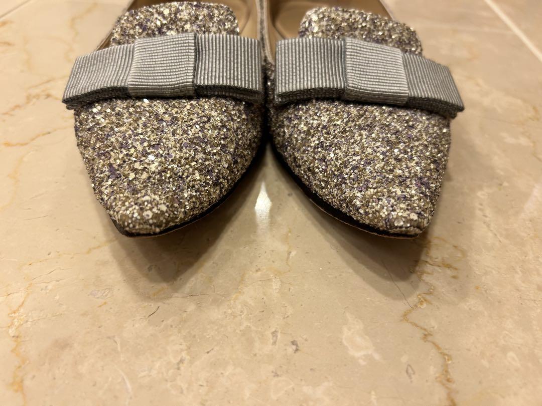 JIMMY CHOO グリッターシルバー フラットシューズ