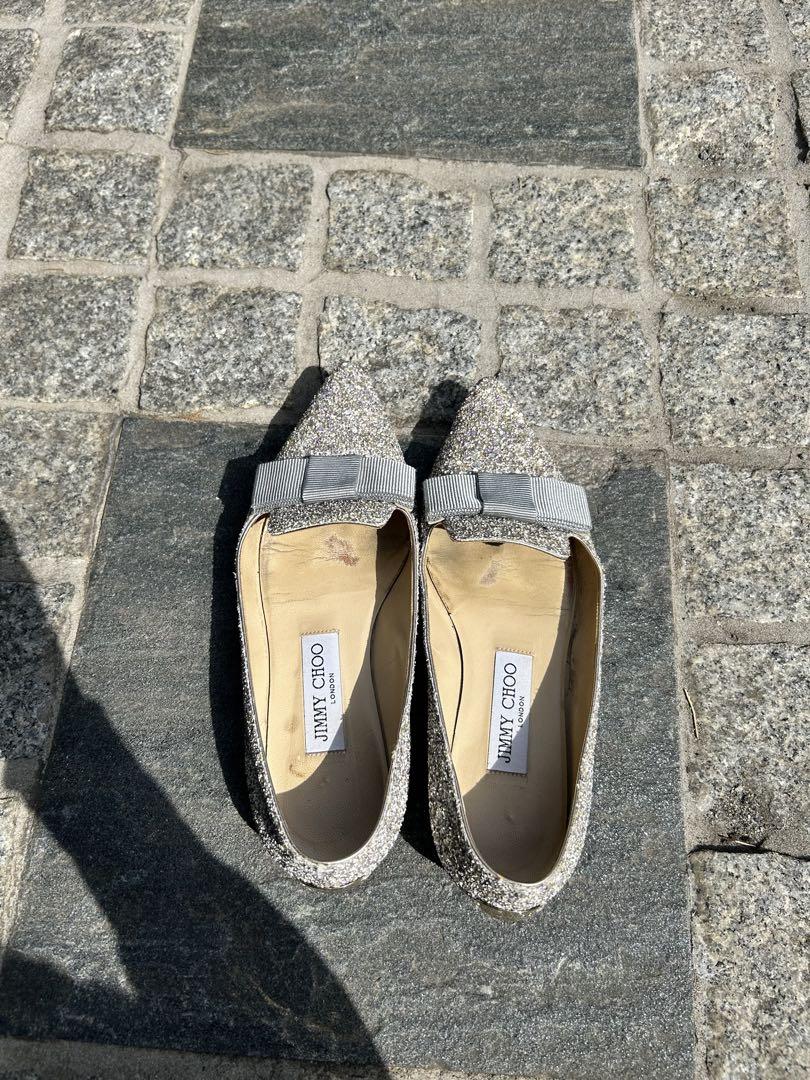 JIMMY CHOO グリッターシルバー フラットシューズ