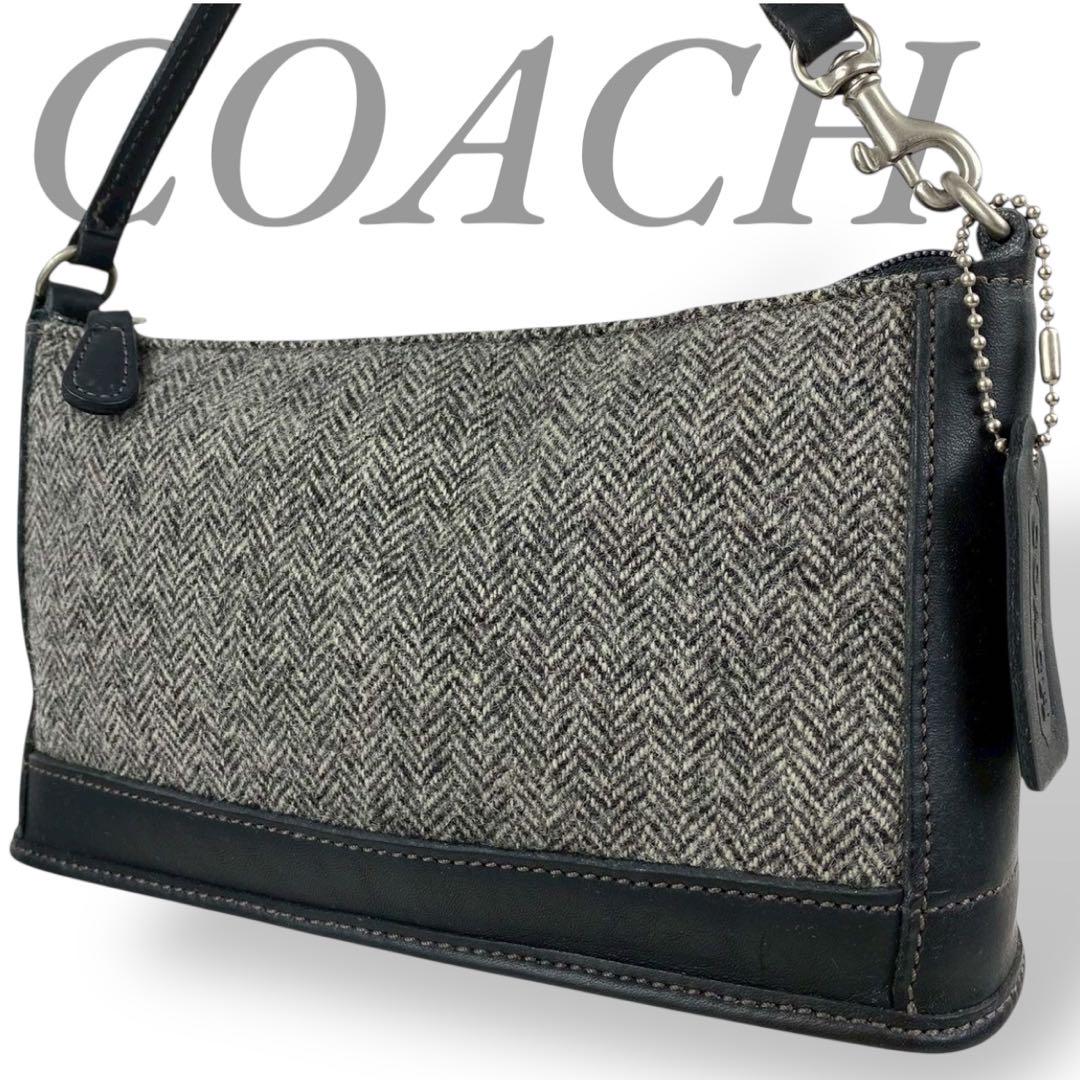 COACH コーチ ハンドバッグ ウール レザー グレー ブラック ミニバッグ