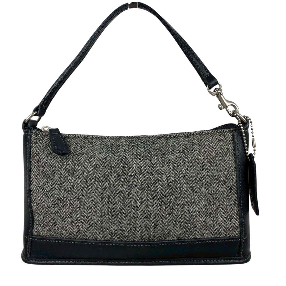 COACH コーチ ハンドバッグ ウール レザー グレー ブラック ミニバッグ