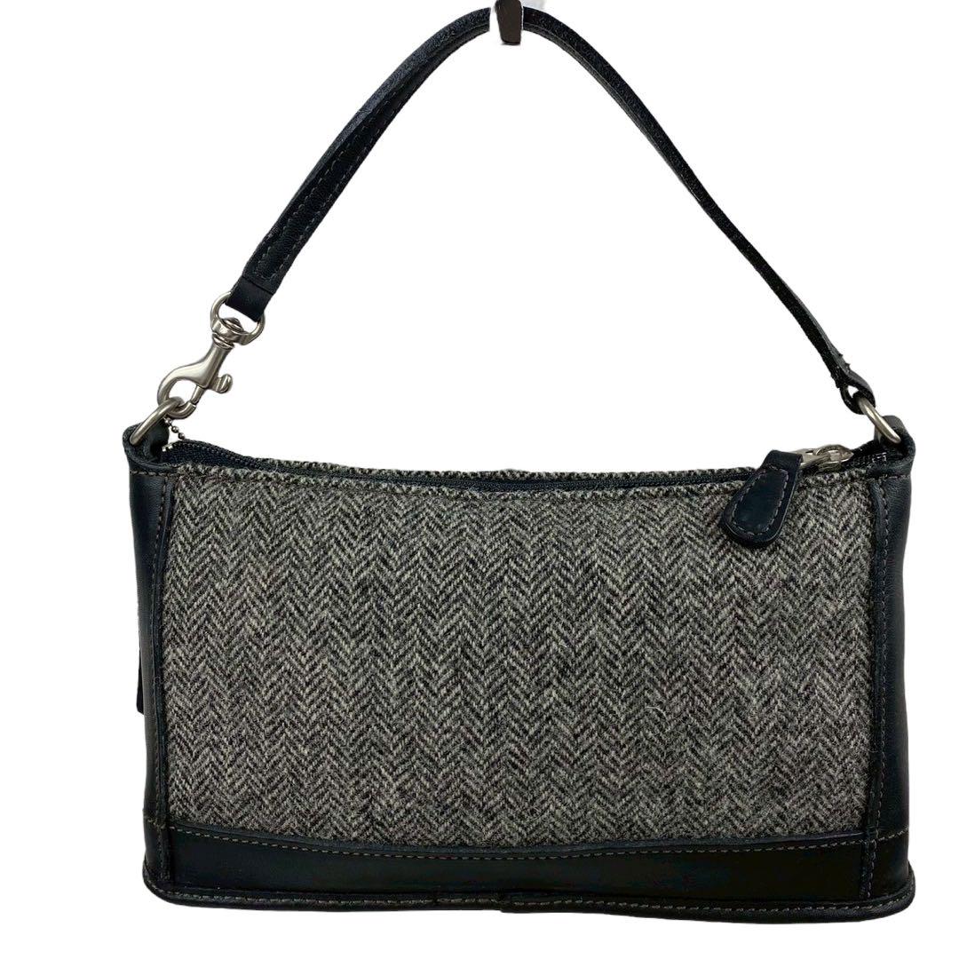 COACH コーチ ハンドバッグ ウール レザー グレー ブラック ミニバッグ