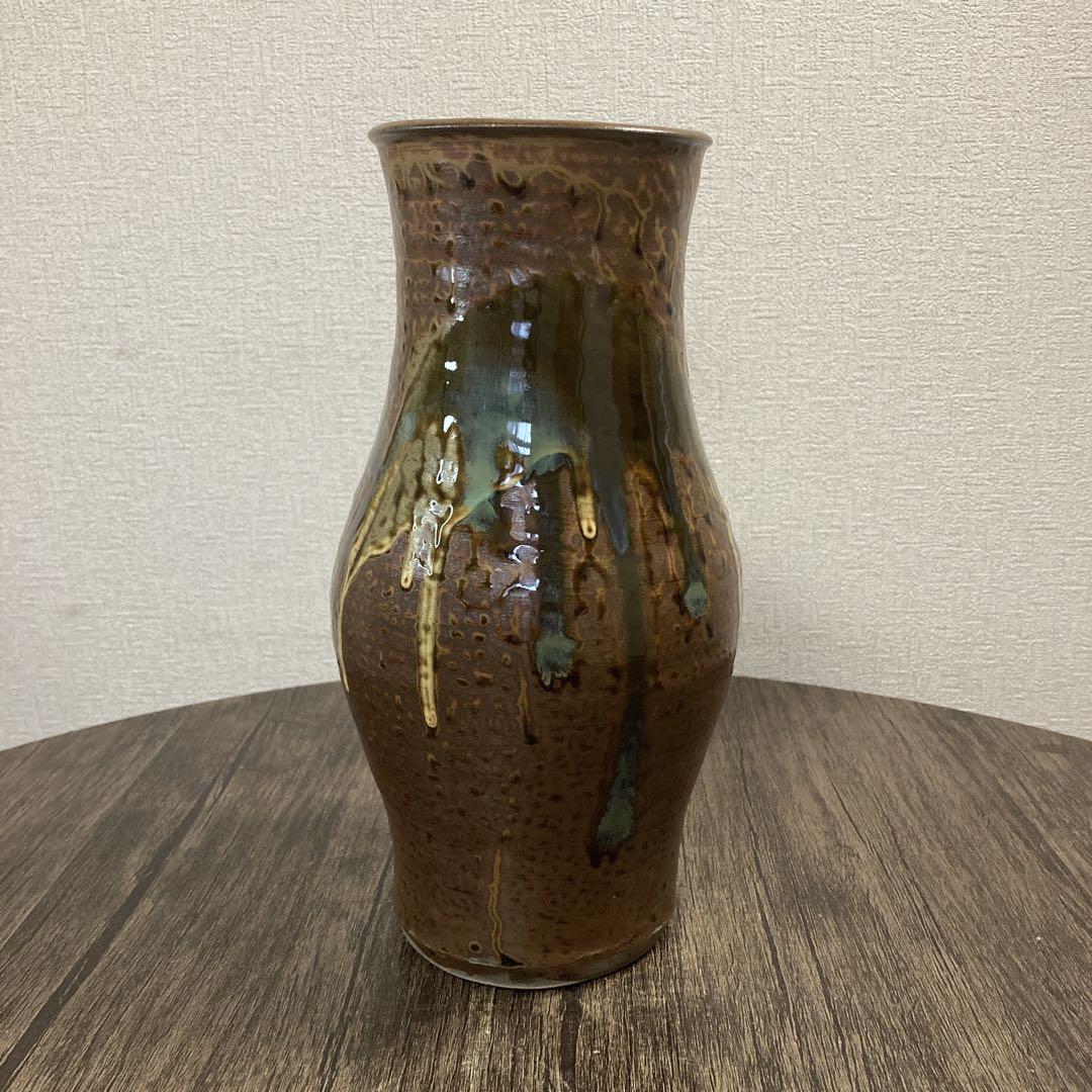 小鹿田焼　花瓶　流し掛け