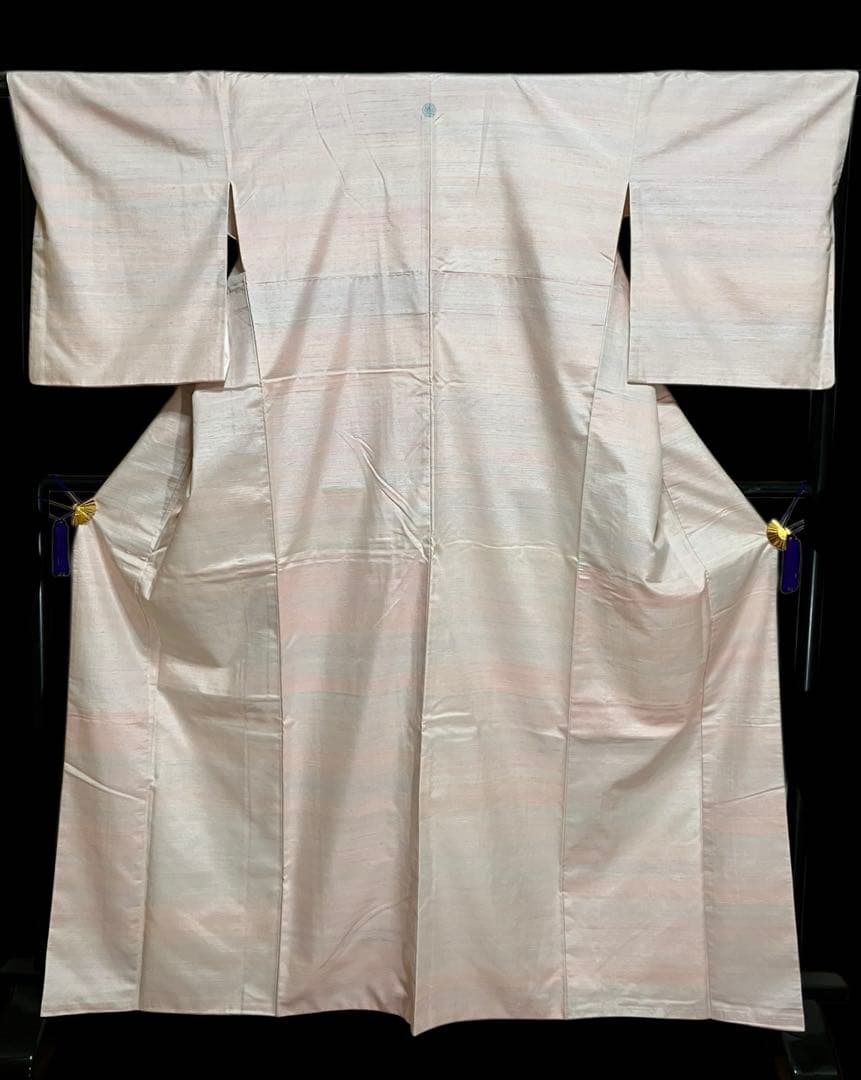 米沢 新田 紅花紬 紋付 イ6262やや傷や汚れあり