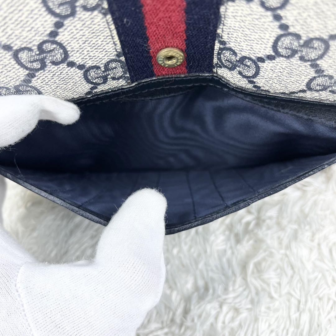 【極美品】オールドグッチ シェリーライン GGスプリーム 長財布 ネイビー