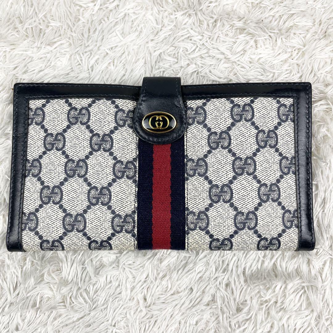 【極美品】オールドグッチ シェリーライン GGスプリーム 長財布 ネイビー