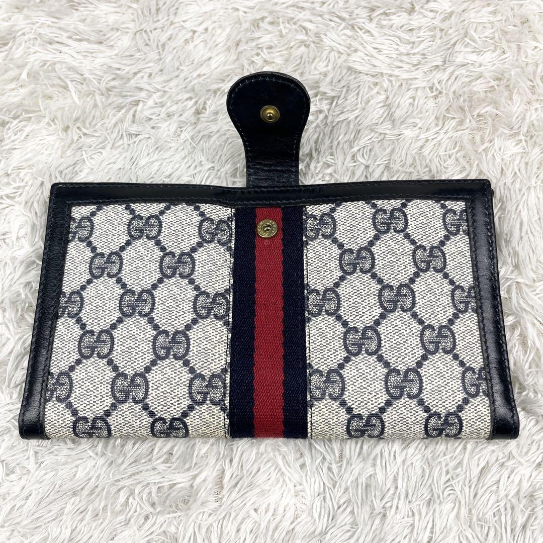 【極美品】オールドグッチ シェリーライン GGスプリーム 長財布 ネイビー