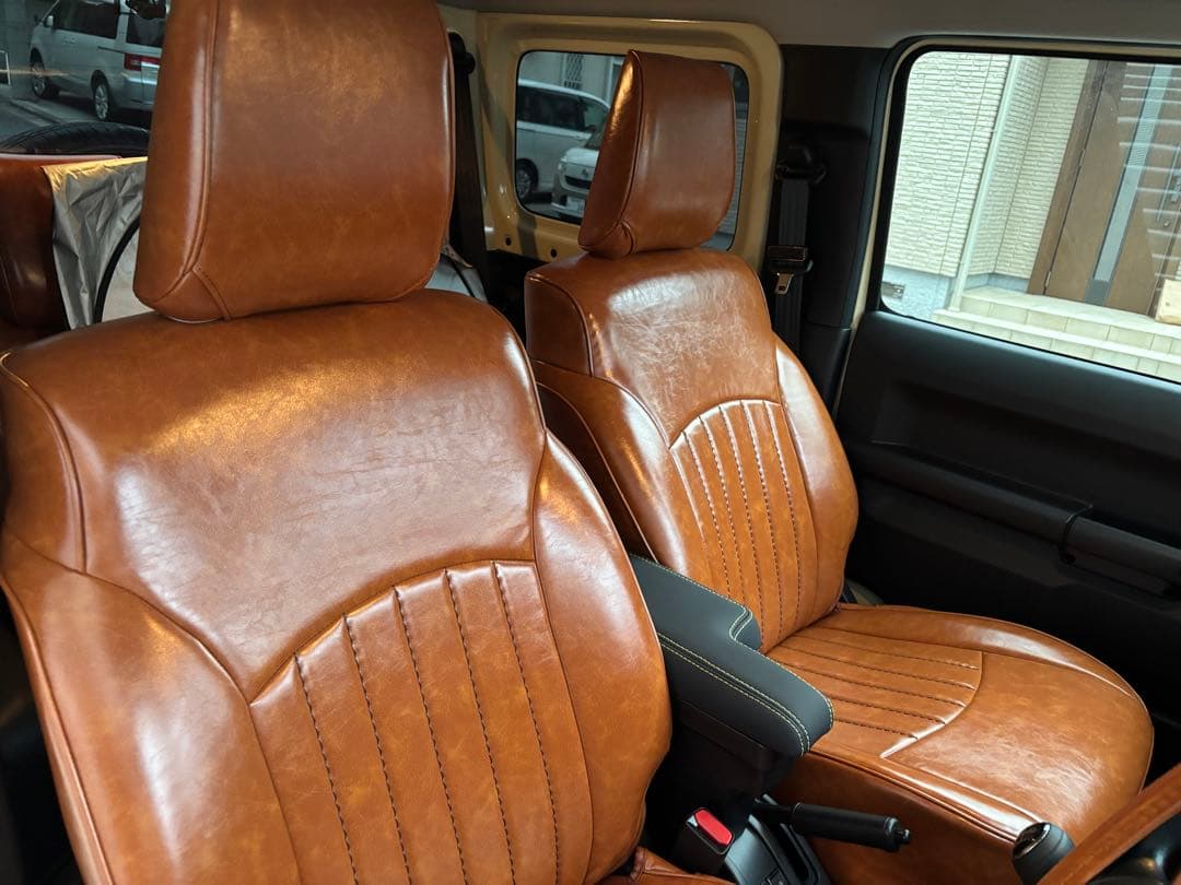 JB64 ブラウンレザーシートカバーとハンドルカバーのセット目立った傷や汚れなし