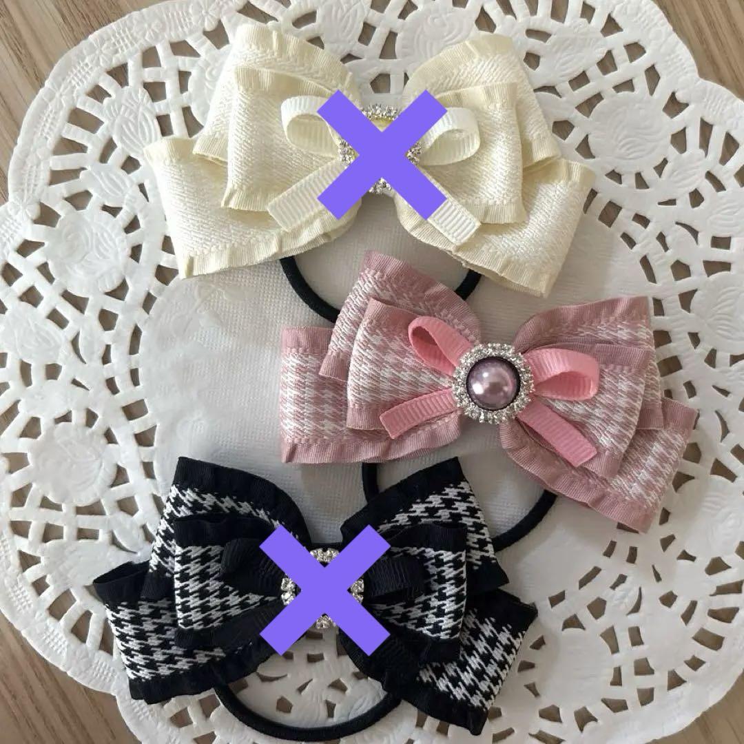 1個400円】ハンドメイド ヘアゴム 千鳥格子フリルリボン 808