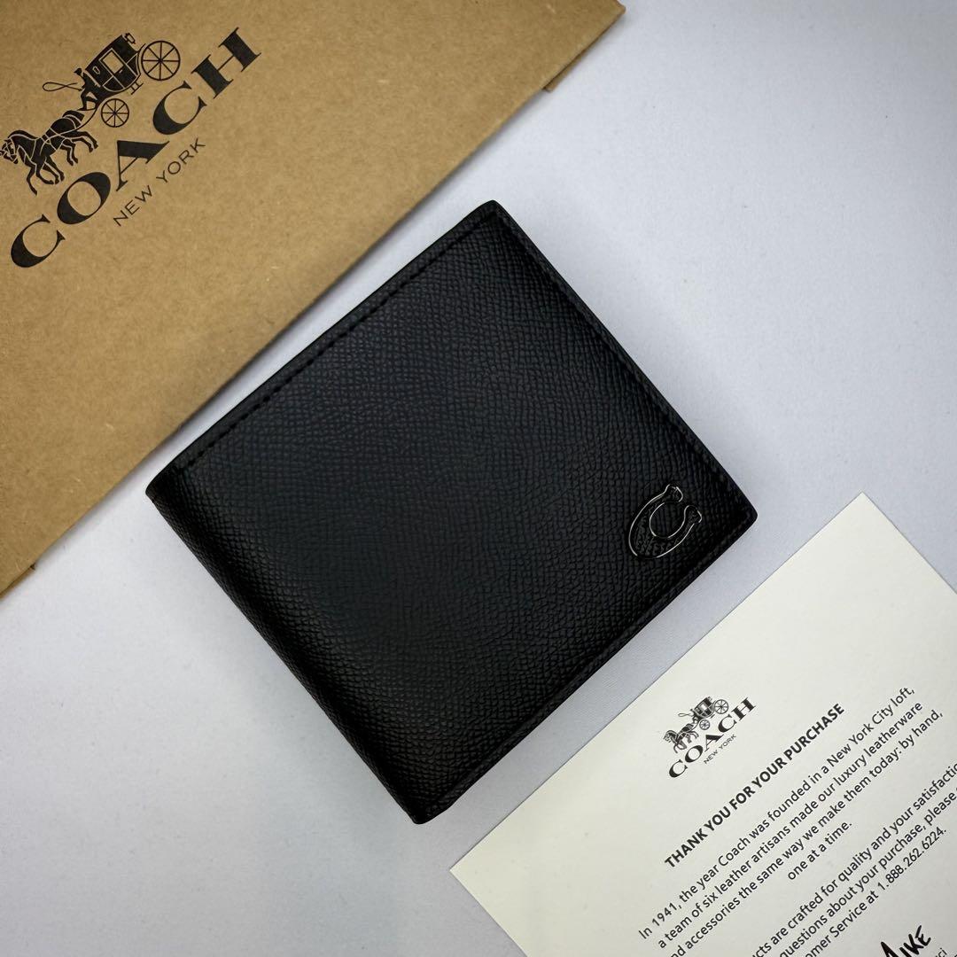 COACH ブラック 二つ折り財布　メンズ