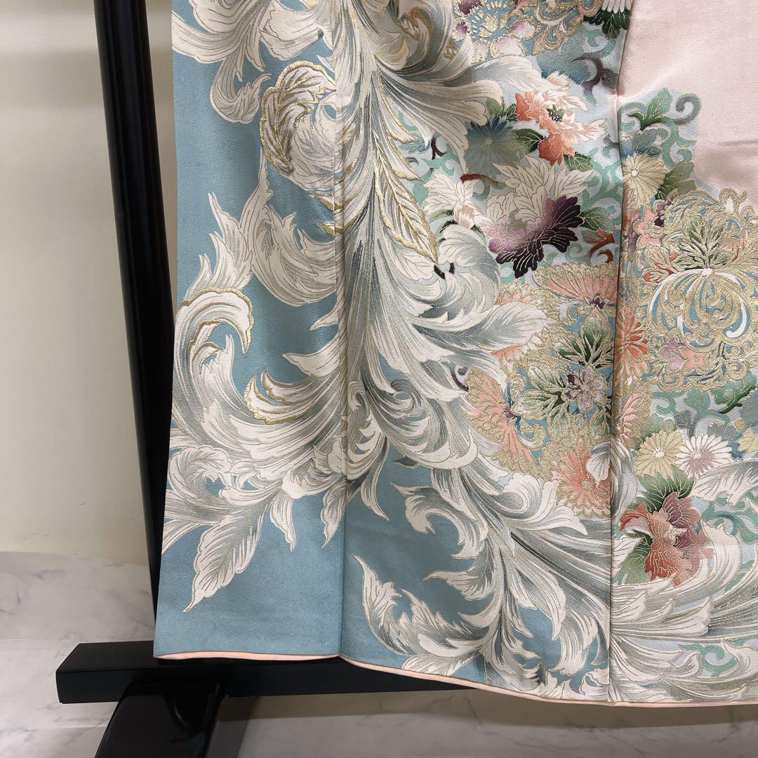 訪問着 正絹 セミアンティーク 金彩 刺繍 鳳凰紋 リーフ模様