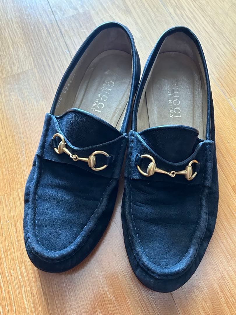 GUCCI ブラックスエード ホースビットローファー　７1/2 24cm