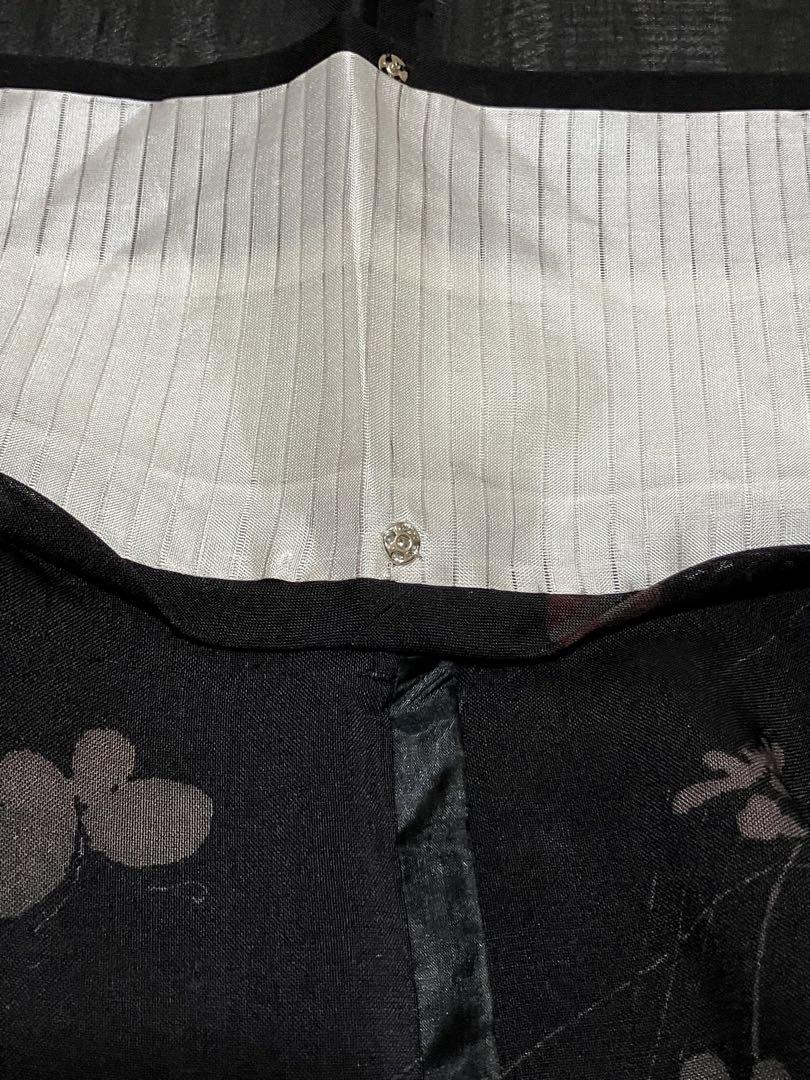 夏着物 紗紬 小紋 正絹 花文 蝶 美品 イ5477