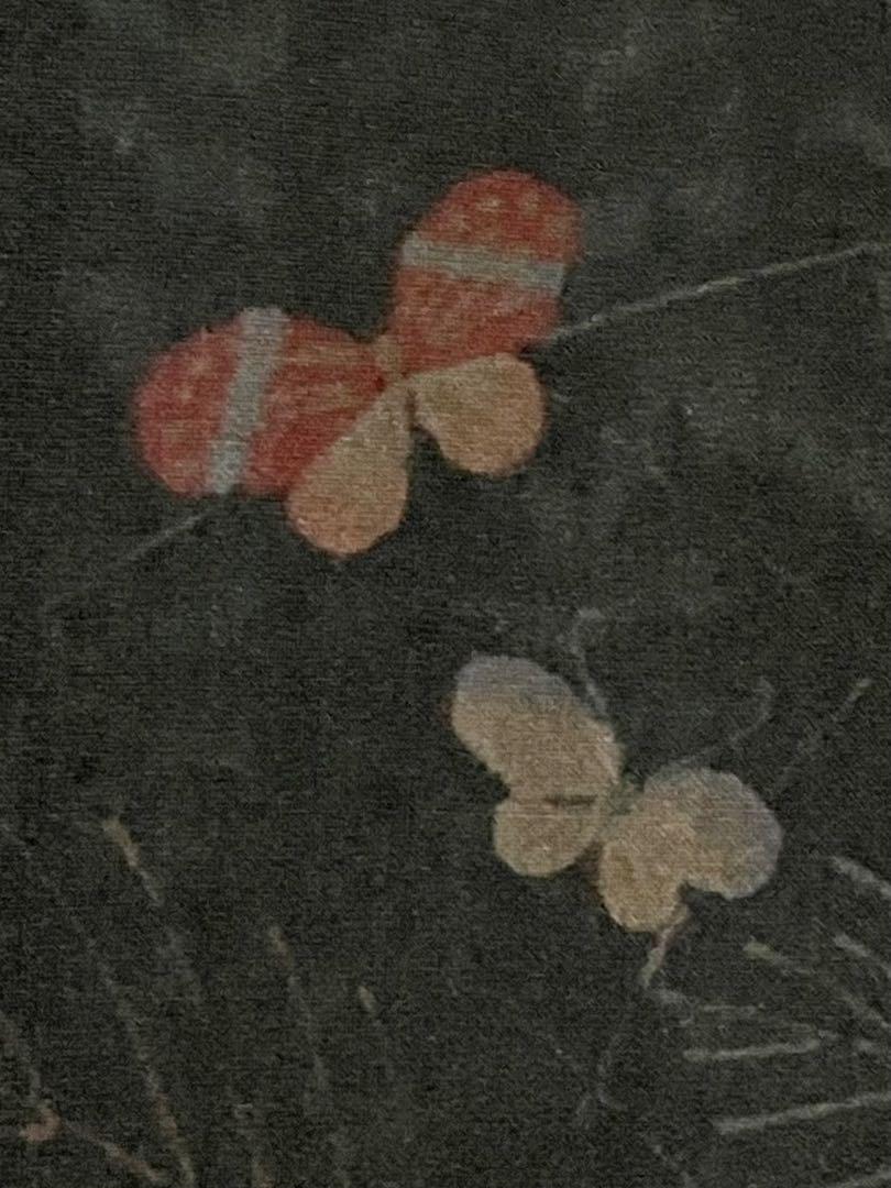 夏着物 紗紬 小紋 正絹 花文 蝶 美品 イ5477