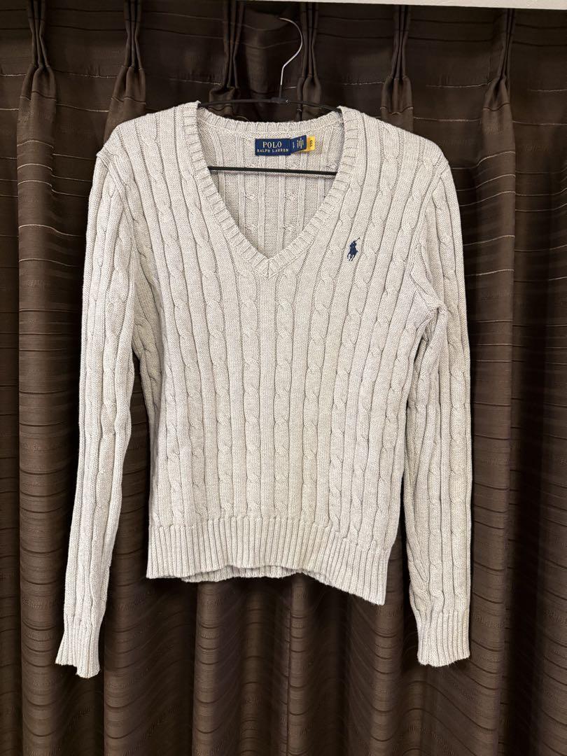 Polo Ralph Laurenグレー Vネック ケーブルニット