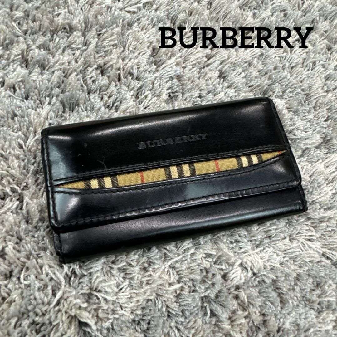 新品未使用　バーバリー　レザー　ノバチェック　3連　キーケース　ブラック　黒 BURBERRY バーバリー 3連キーケース ノバチェック ブラック