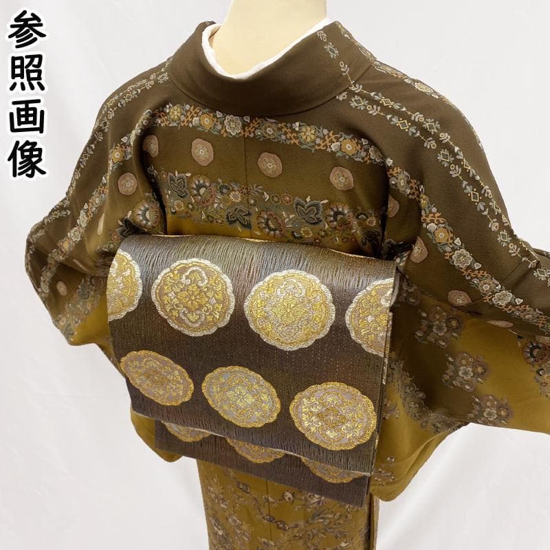 511mh52●訪問着 熨斗目暈し 薔薇唐草 花輪アーチ 渋い狐色●しつけ付 511mh52●訪問着 熨斗目暈し 薔薇唐草 花輪アーチ 渋い狐色●しつけ付