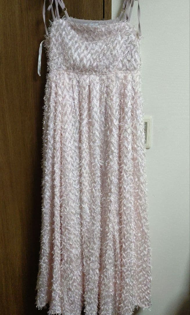 クロップド丈ニット＆シャギーキャミワンピースセット PINK