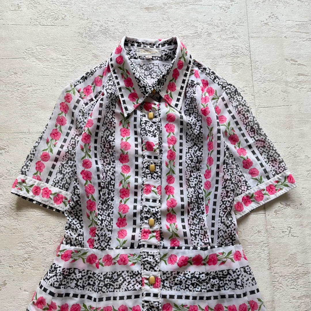 昭和レトロ　クラシカル 小花柄 ワンピース ウエスト切替 ロング丈 J2