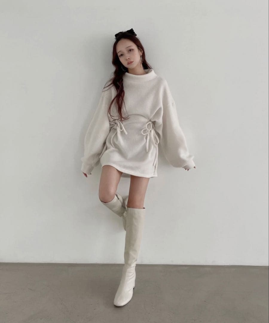 FICTION TOKYO ウェストリボンニットチュニックワンピースFREE SIZE・FICTION TOKYO