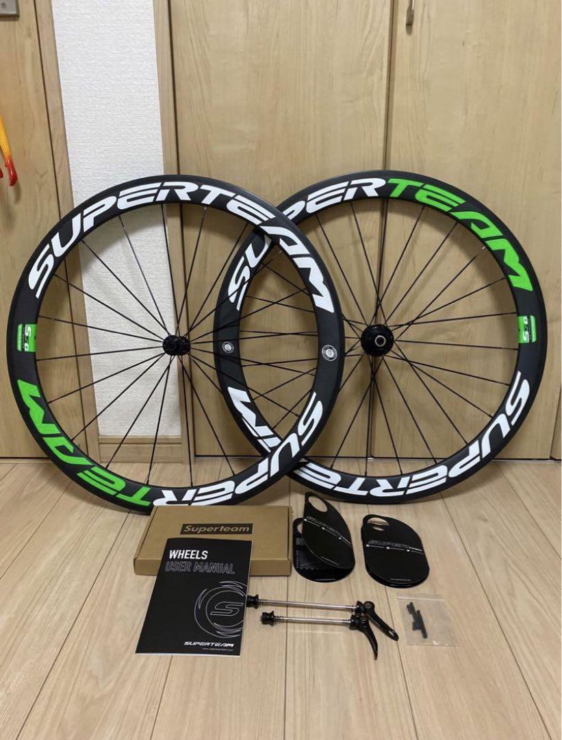 美品低走行　Superteamカーボンホイール50mmクリンチャー700c 美品】Super team 50mm カーボンホイール クリンチャー 700c