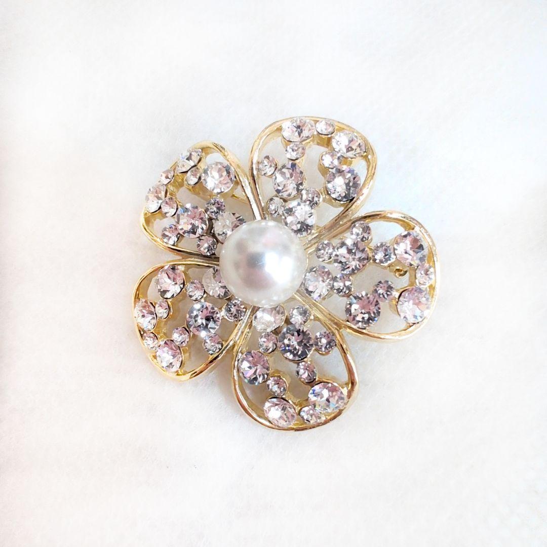 美品✨ルネ パールフラワーブローチ ビジュー お花 ゴールド