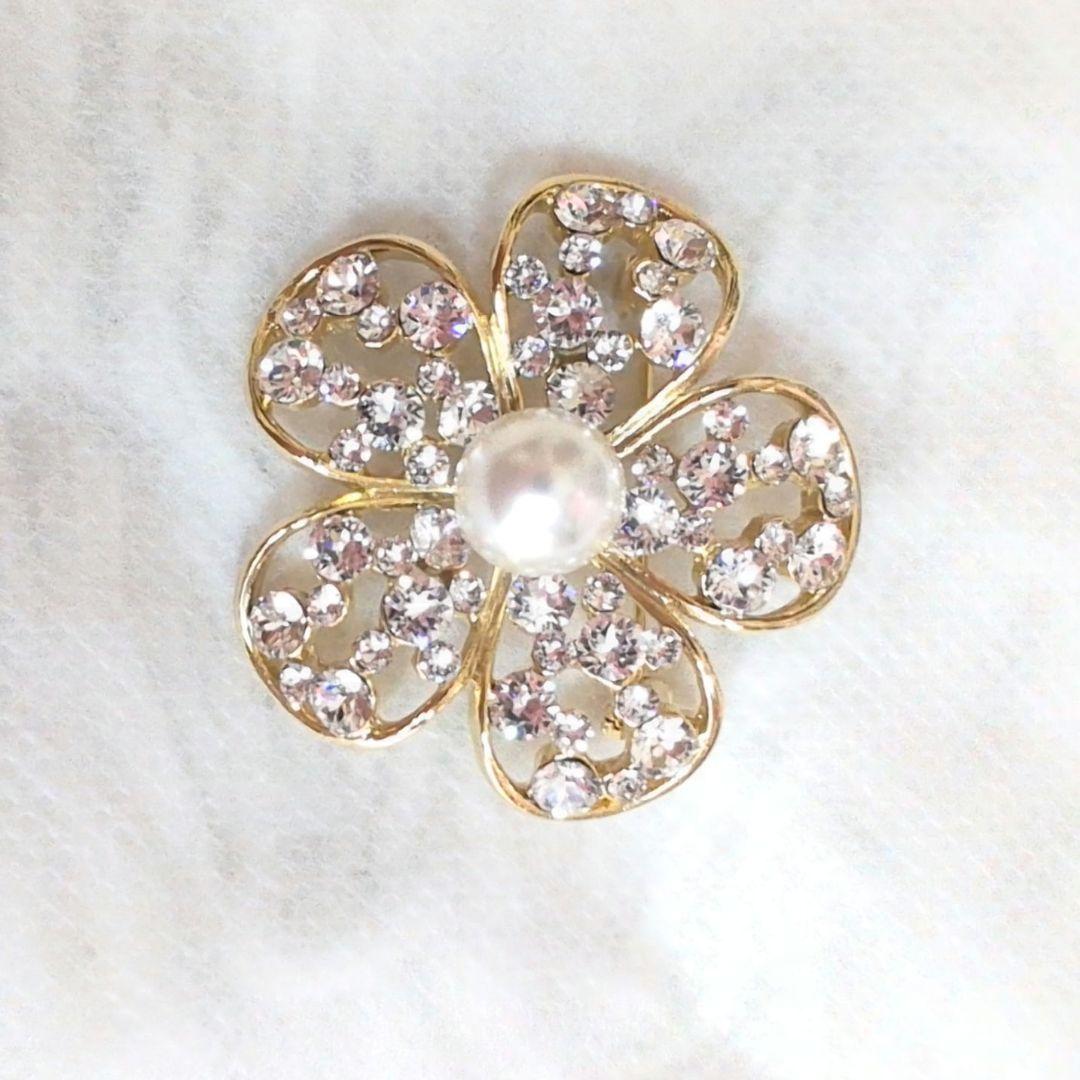 美品✨ルネ パールフラワーブローチ ビジュー お花 ゴールド