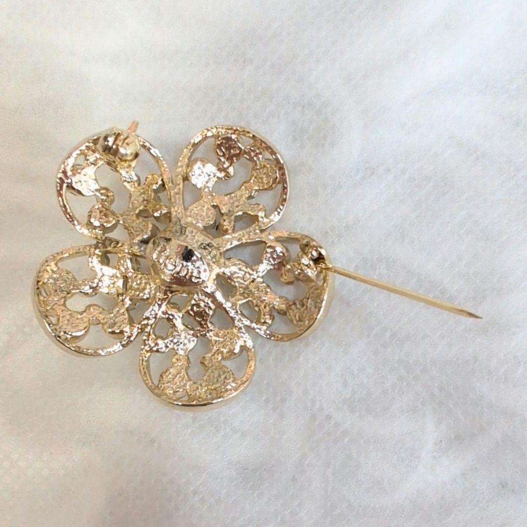 美品✨ルネ パールフラワーブローチ ビジュー お花 ゴールド
